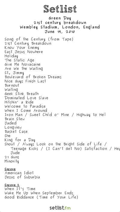 Green Day Setlist at London Stadium, London.